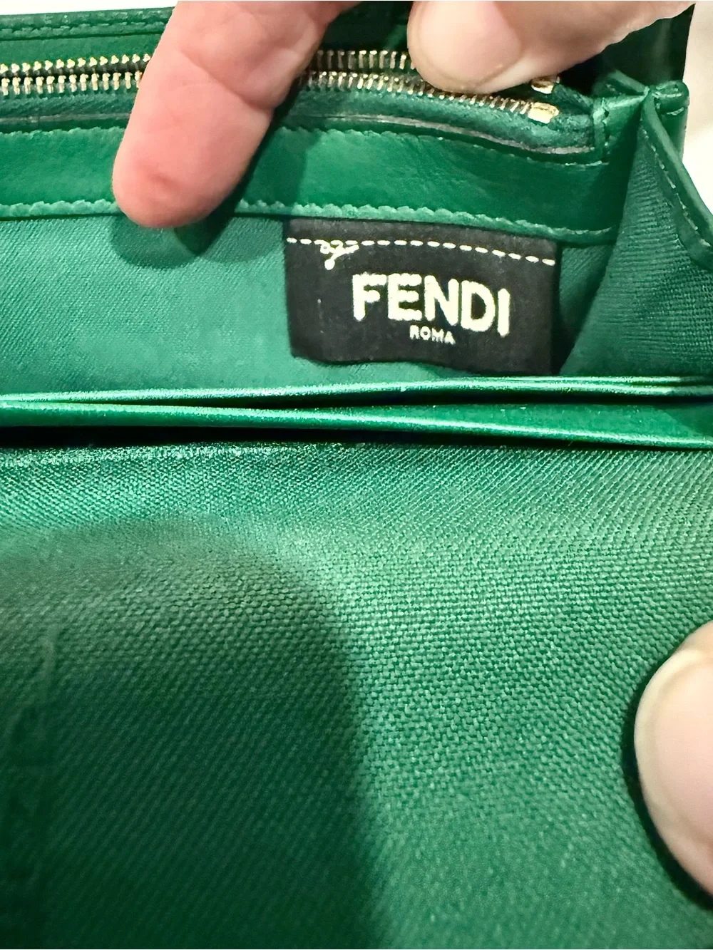 Fendi 2Jours Continental Leather Wallet Envelope Style In Taupe/Green